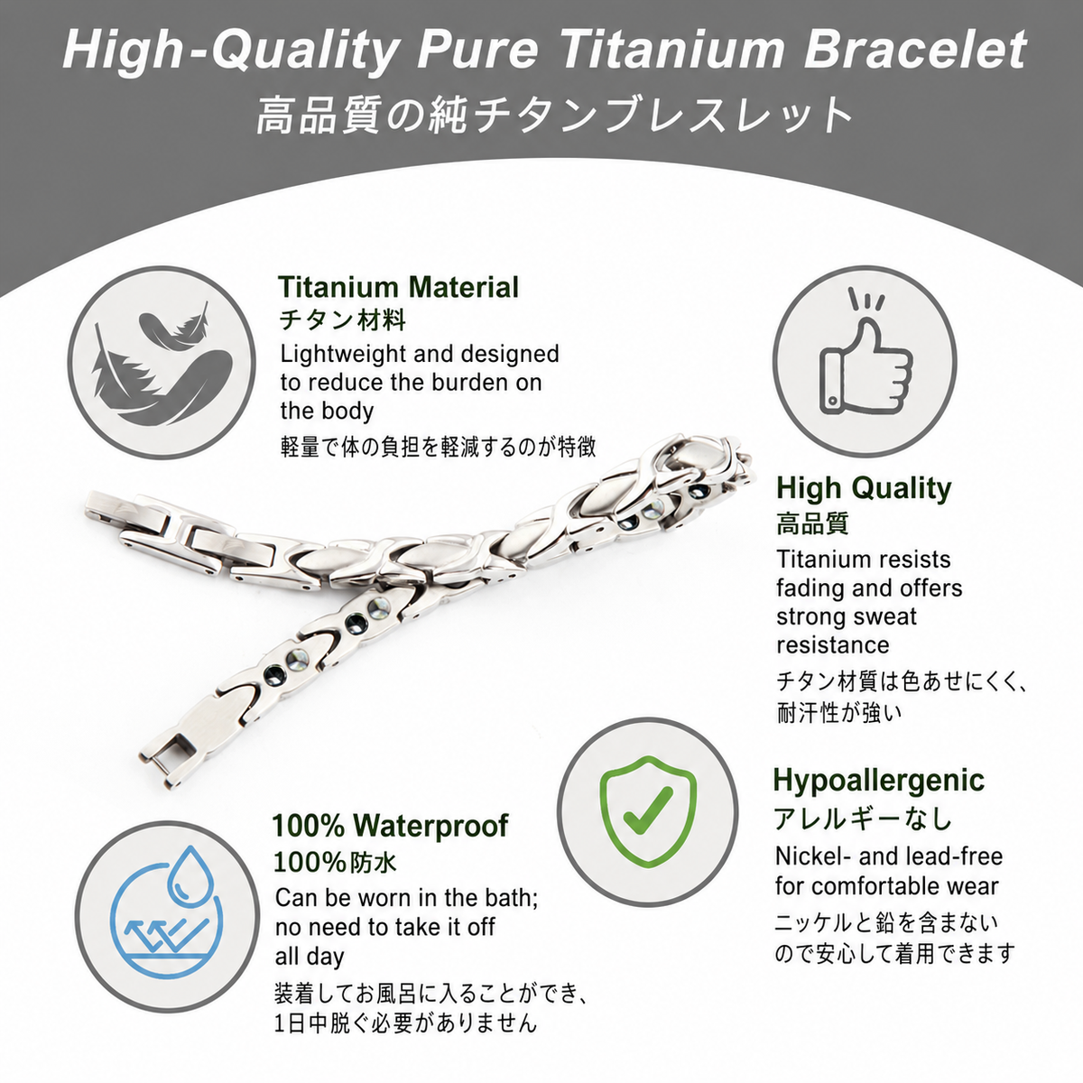 Pure Titanium Germanium & Hematite Bracelet